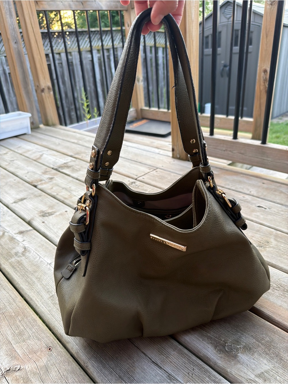 Poppy & Peonies Olive Green Hobo Shoulder Bag - Picture 2 of 16